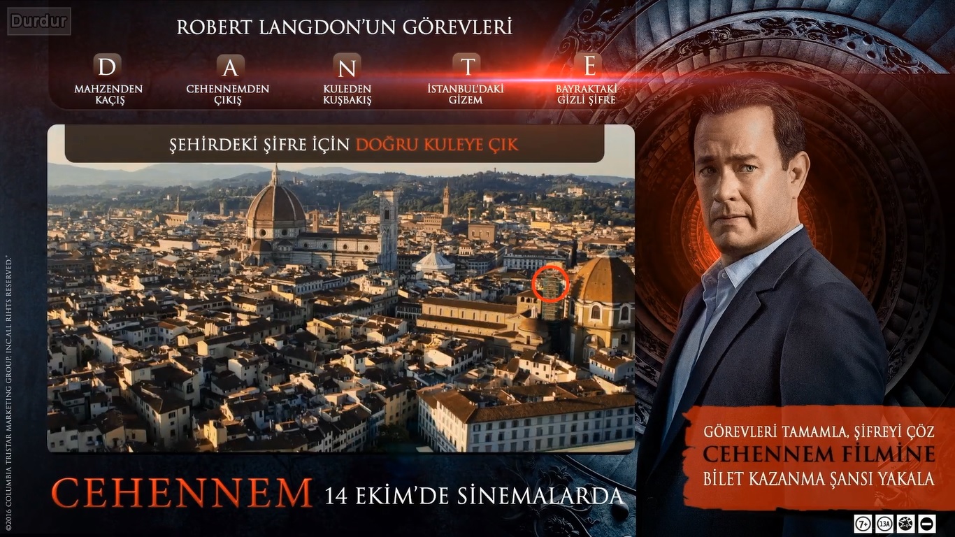 INFERNO - CEHENNEM FİLMİ TREASURE HUNT OYUN KURGUSU